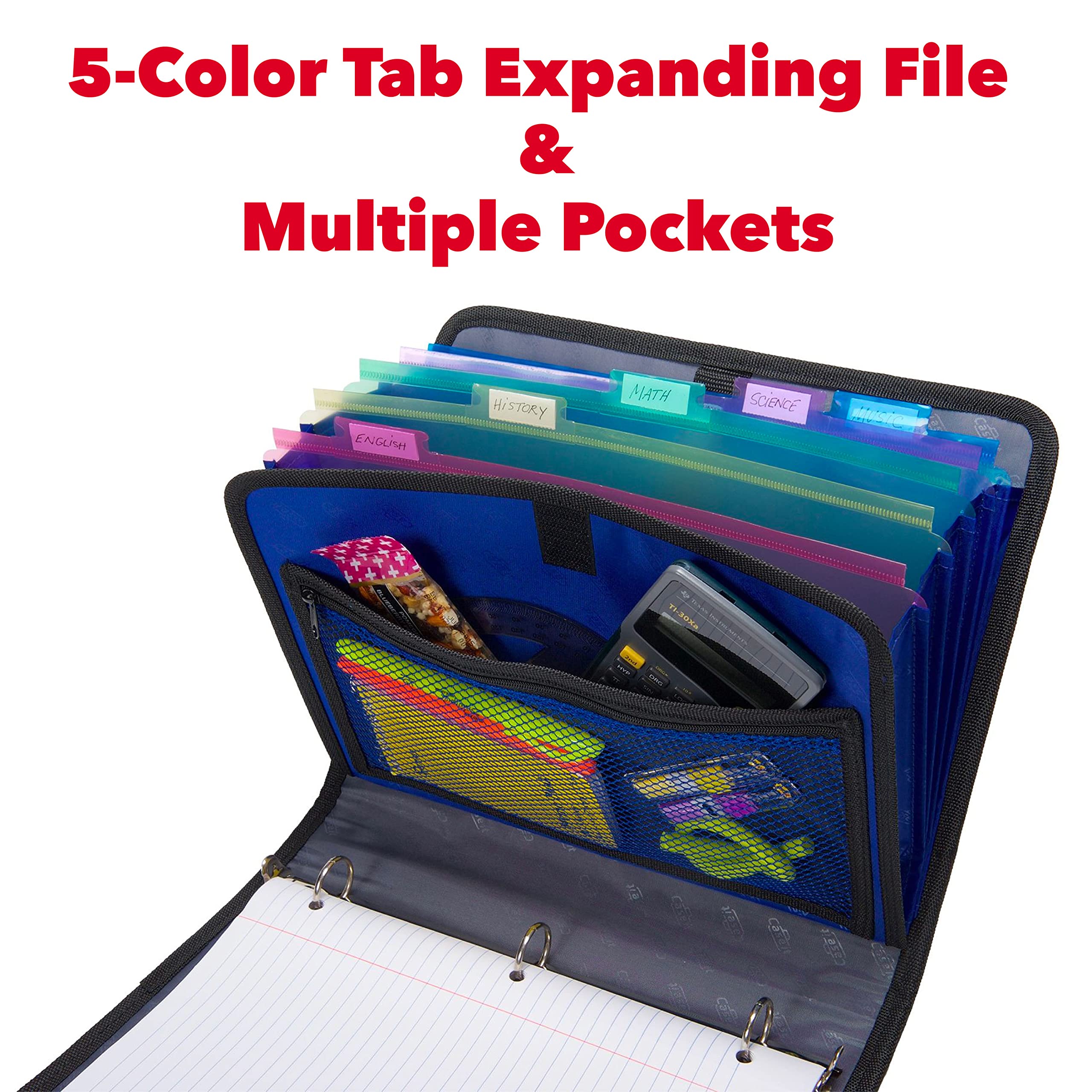 Case-it 1 Inch O-Ring Binder with 5-Color Tabbed Expanding File Folder and Secure Elastic Strap, ‎SLIM-621-FN Purple - Image 3
