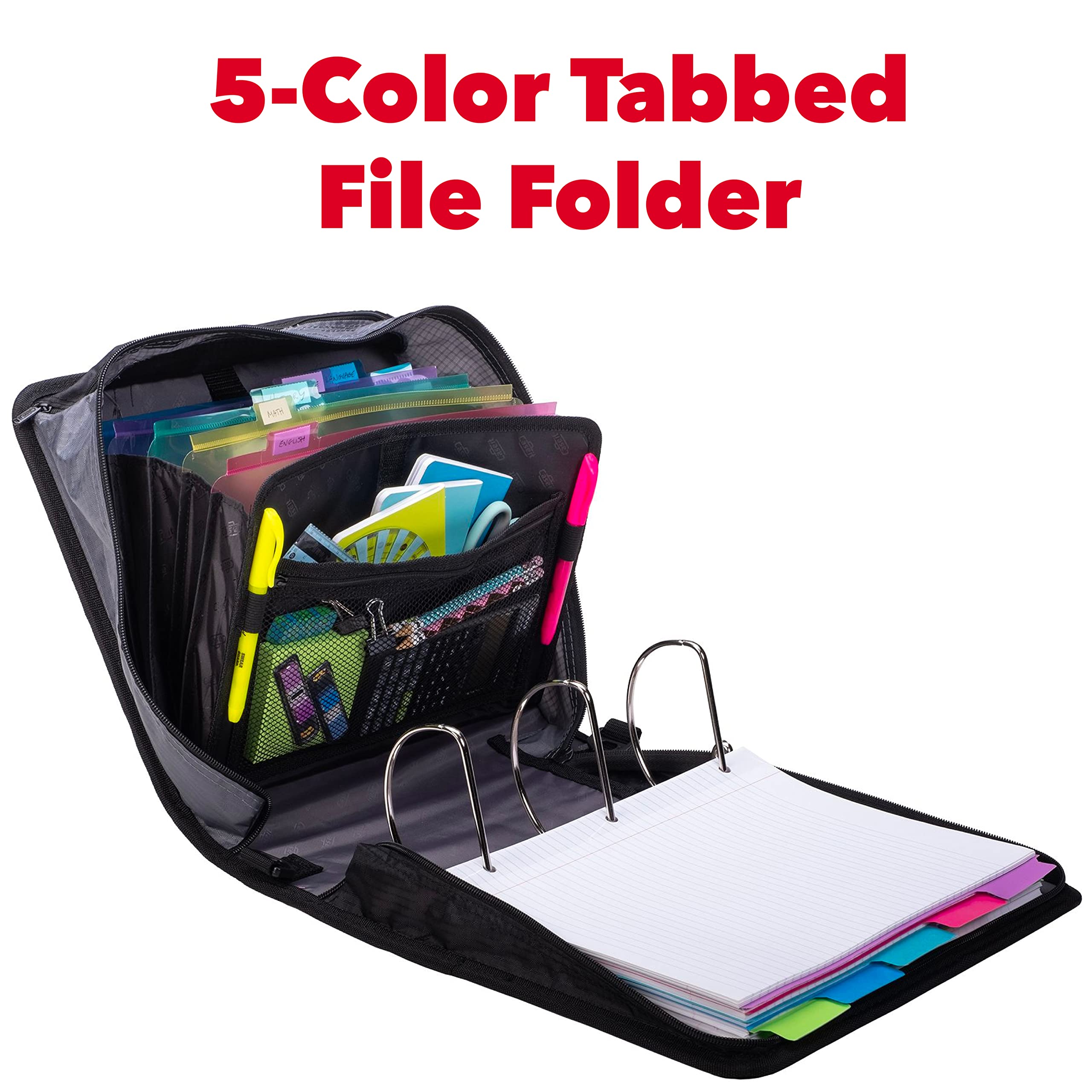 Case-it King Sized Binder 4-Inch D-Ring Jet Black | 800 Sheet Capacity | 5 Subject File Folder | With Shoulder Strap | Pack of 4 - Image 5