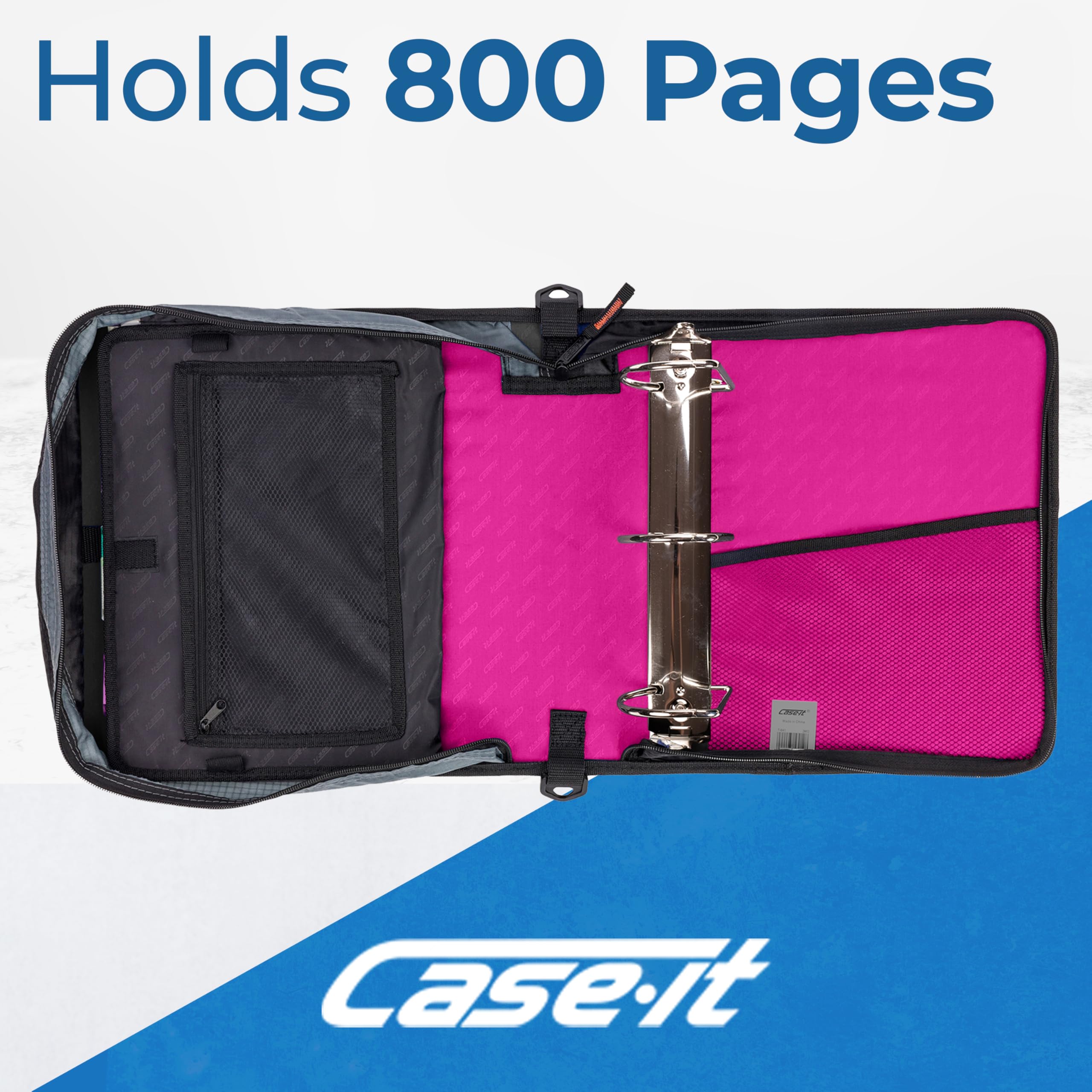 Case-it King Sized Zip Tab School Zipper Binder | 4-Inch D-Rings, 800 Sheet Capacity, 5-Subject Expanding File Folder, Multiple Pockets & Storage Organizer, Shoulder Strap | D-186 Magenta | 4 Pack - Image 3