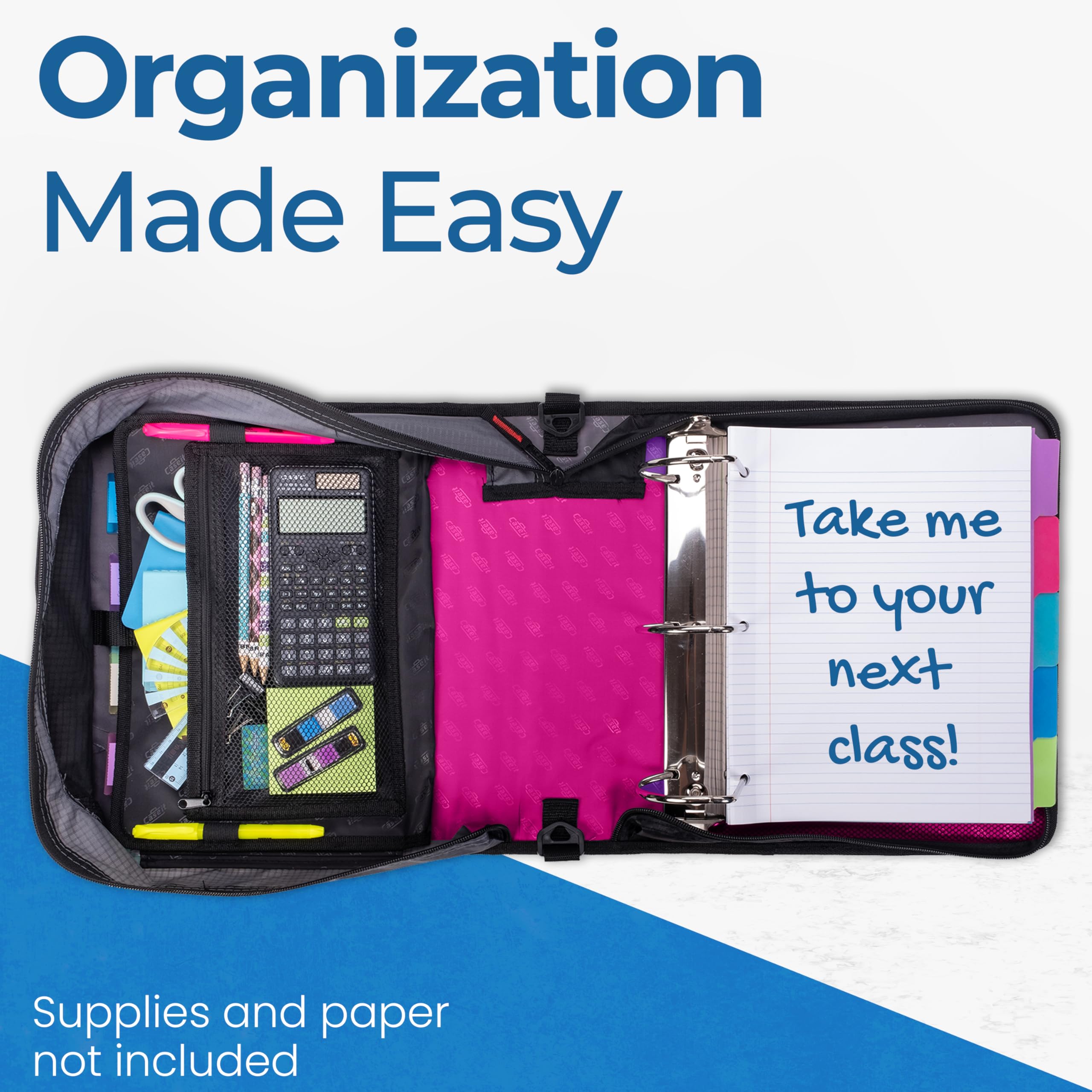 Case-it King Sized Zip Tab School Zipper Binder | 4-Inch D-Rings, 800 Sheet Capacity, 5-Subject Expanding File Folder, Multiple Pockets & Storage Organizer, Shoulder Strap | D-186 Magenta | 4 Pack - Image 7