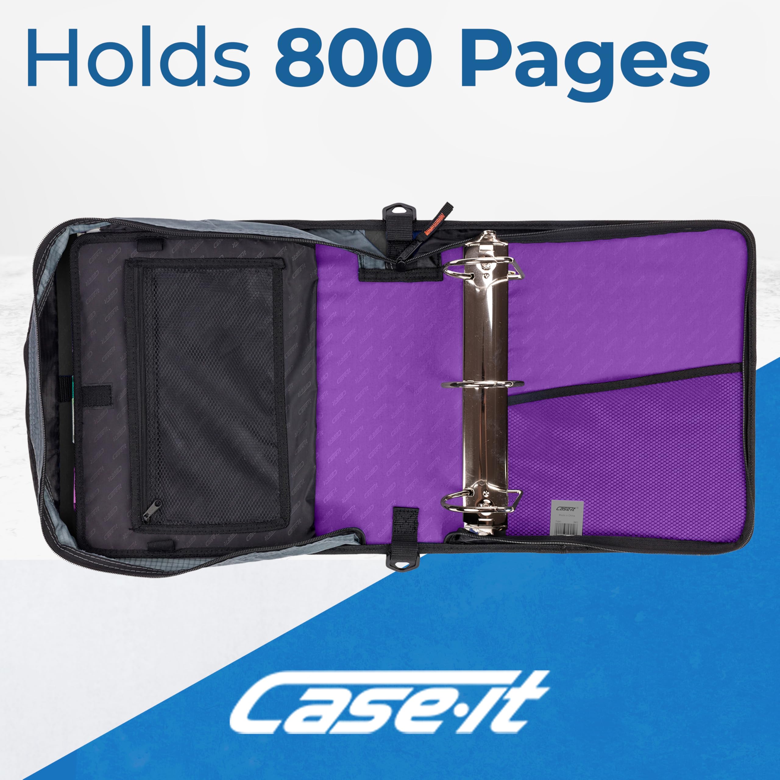 Case-it King Sized Zip Tab School Zipper Binder | 4-Inch D-Rings, 800 Sheet Capacity, 5-Subject Expanding File Folder, Multiple Pockets & Storage Organizer, Shoulder Strap | D-186 Deep Purple| 4 Pack - Image 3