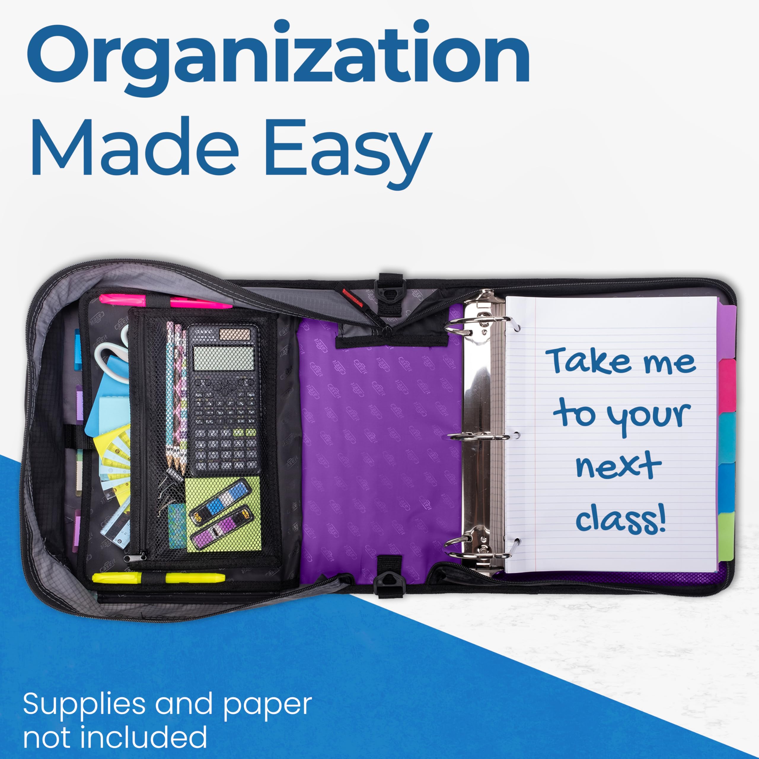 Case-it King Sized Zip Tab School Zipper Binder | 4-Inch D-Rings, 800 Sheet Capacity, 5-Subject Expanding File Folder, Multiple Pockets & Storage Organizer, Shoulder Strap | D-186 Deep Purple| 4 Pack - Image 7