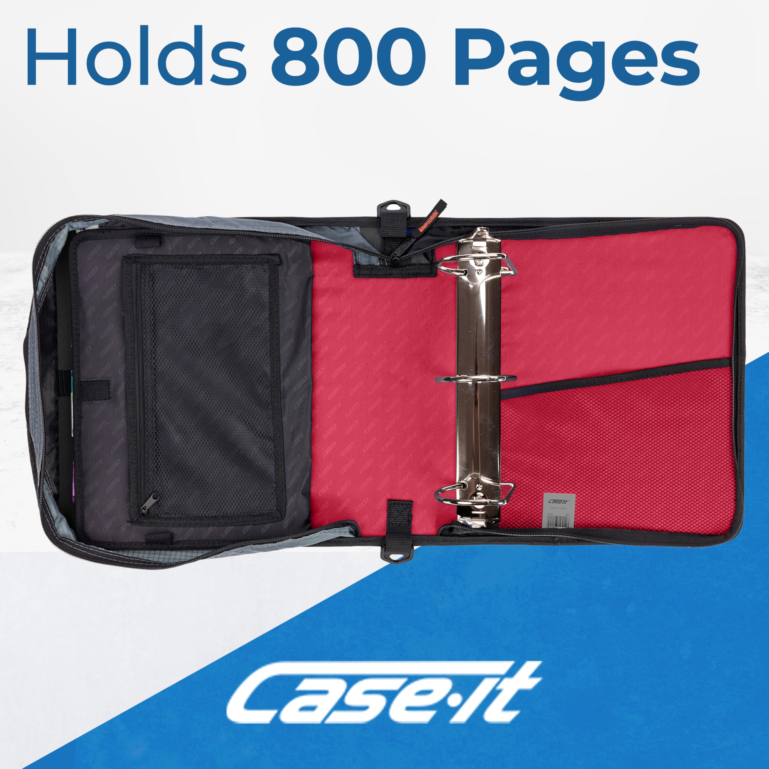Case-it King Sized Zip Tab School Zipper Binder | 4-Inch D-Rings, 800 Sheet Capacity, 5-Subject Expanding File Folder, Multiple Pockets & Storage Organizer, Shoulder Strap|D-186 Fire Engine Red|4 Pack - Image 3