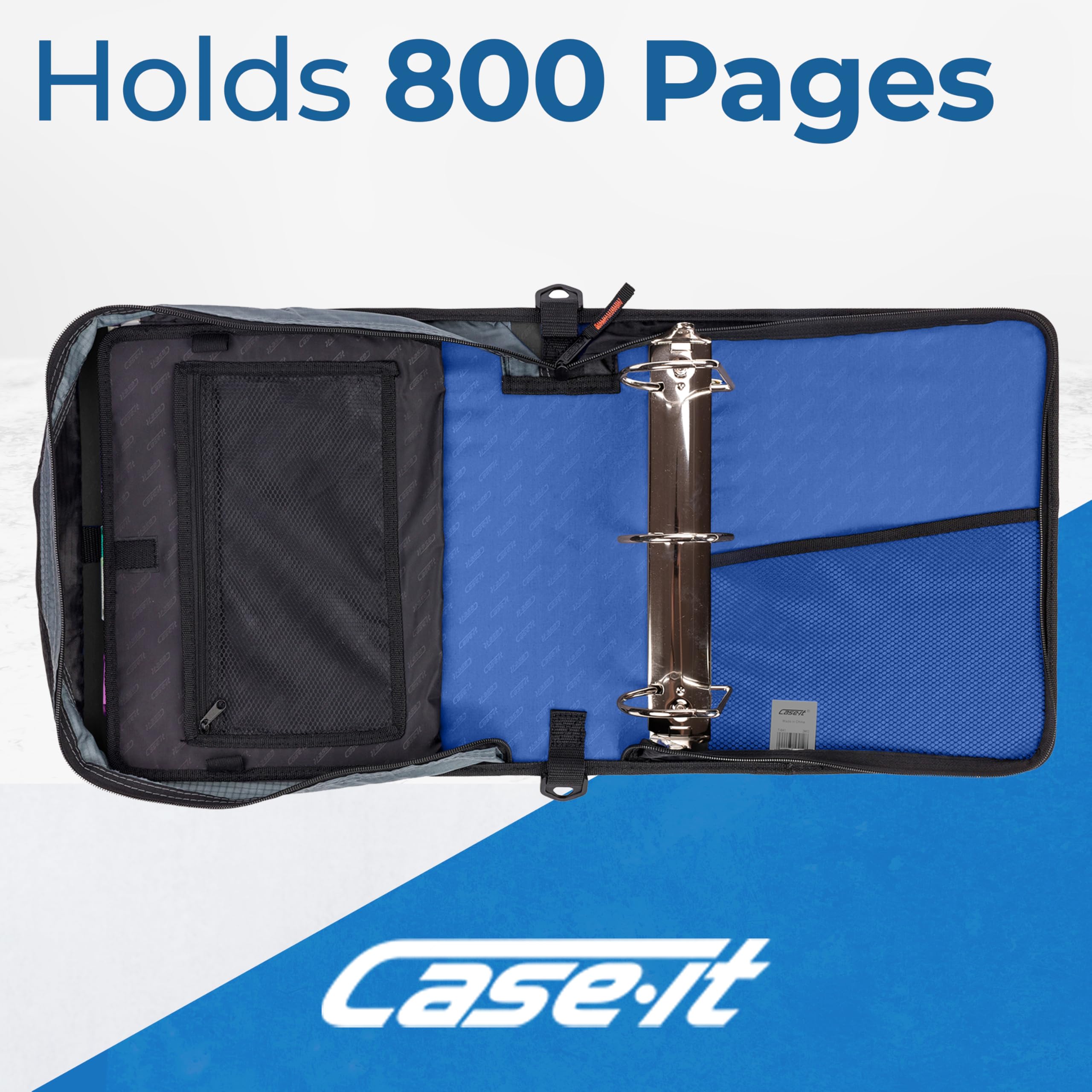 Case-it King Sized Zip Tab School Zipper Binder | 4-Inch D-Rings, 800 Sheet Capacity, 5-Subject Expanding File Folder, Multiple Pockets & Storage Organizer, Shoulder Strap | D-186 Midnight Blue|4 Pack - Image 3