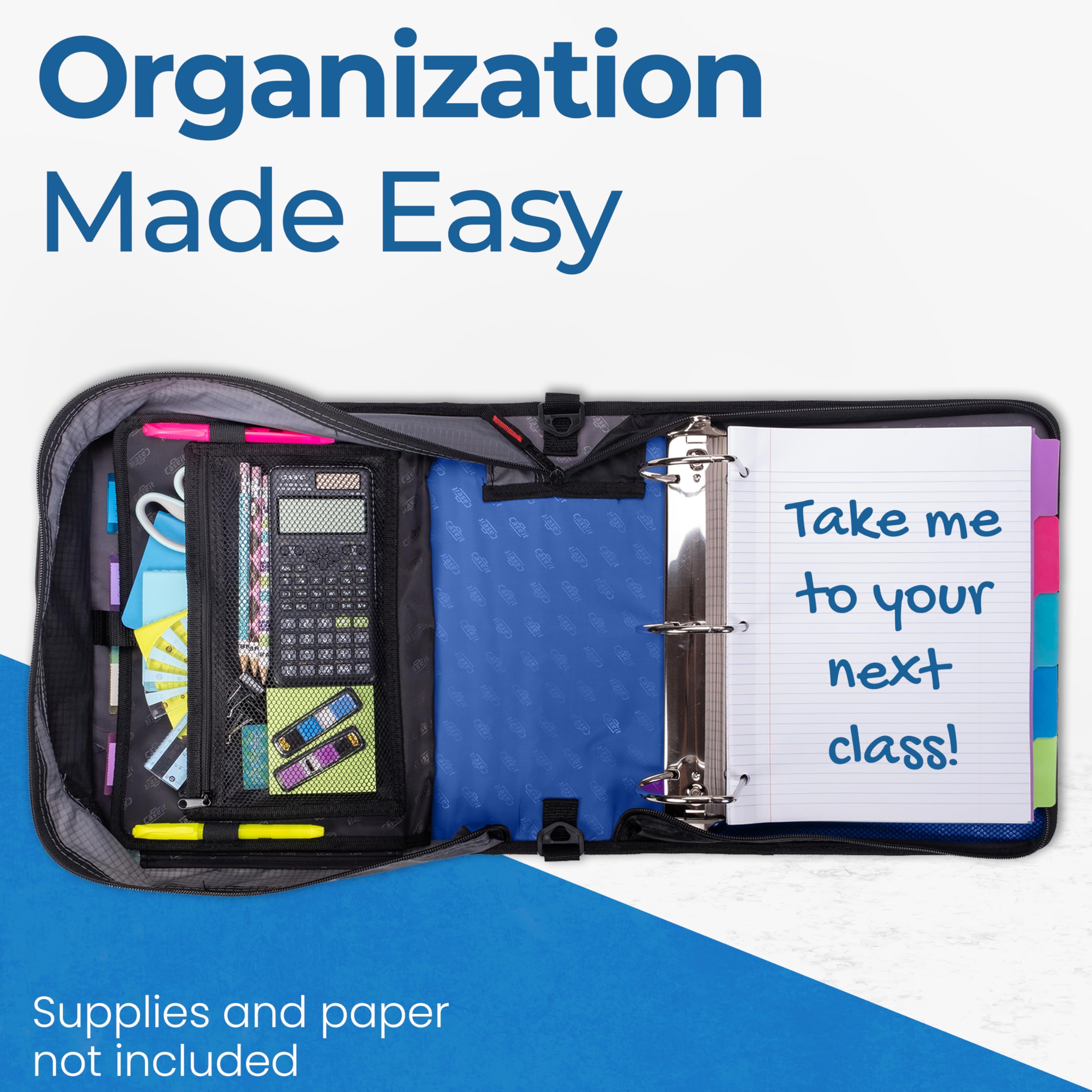 Case-it King Sized Zip Tab School Zipper Binder | 4-Inch D-Rings, 800 Sheet Capacity, 5-Subject Expanding File Folder, Multiple Pockets & Storage Organizer, Shoulder Strap | D-186 Midnight Blue|4 Pack - Image 7