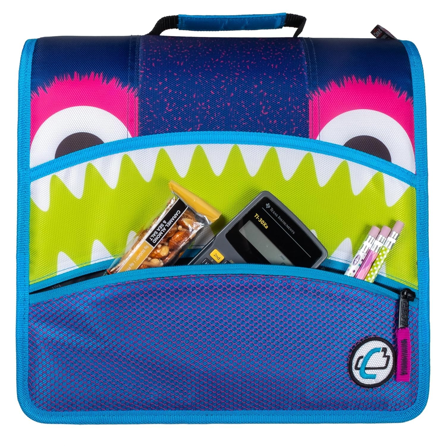 Case-it Mighty Zip Tab School Zipper Binder | 3-Inch O-Rings, 600-Sheet Capacity, 5-Subject Expanding File Folder, Multiple Pockets & Storage Organizer, Shoulder Strap | D-146 Monster Design Purpal | 6 Pack - Image 4