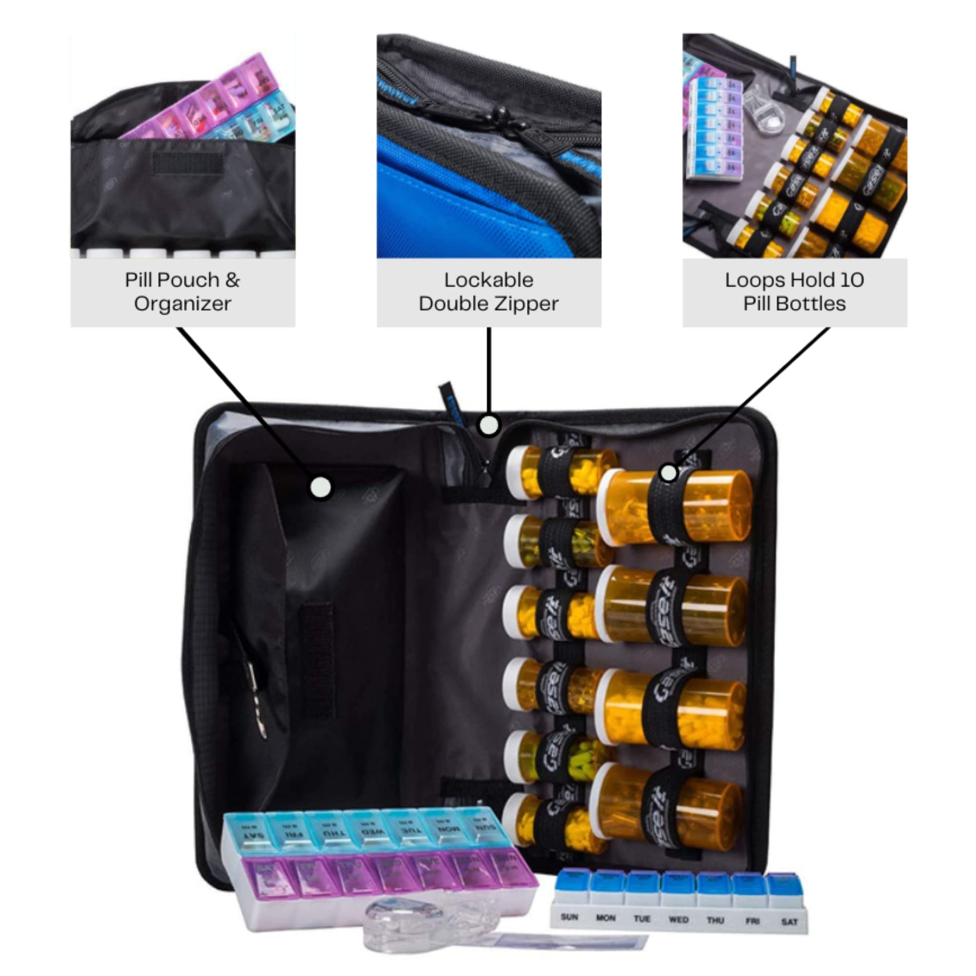 Med Manager Mini Medicine Organizer and Pill Case, Holds (10) Pill Bottles - (6) Standard Size and (4) Large Bottles, Purple, 12 inches x 6 inches x 3 inches - Image 7